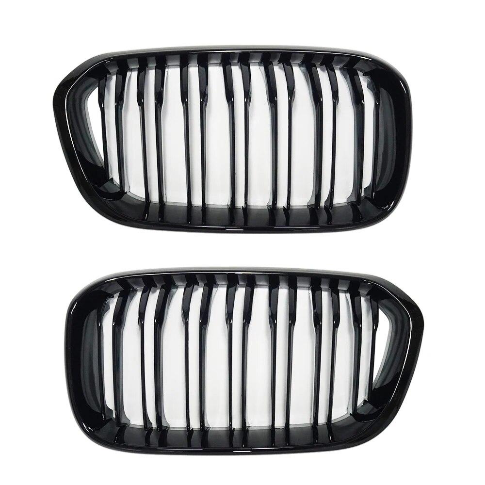 2PCS Car Front Bumper Kidney Grills For BMW F20 F21 LCI 120i 1Series 2015-2017 Double Slat Line Replacement Grill Racing Grille