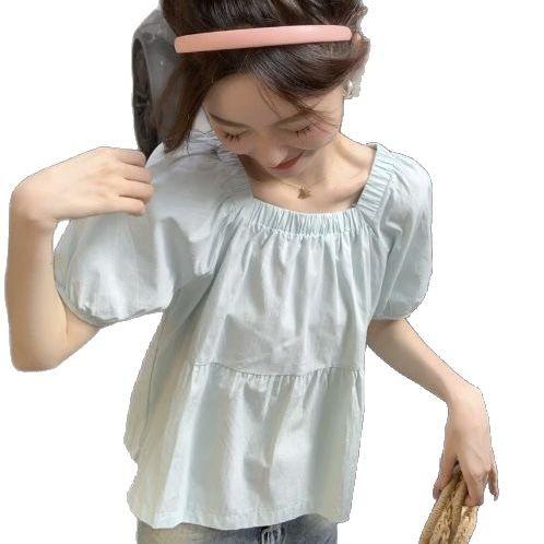 French sweet square neck doll shirt top women's spring summer new small short-sleeved shirt chic shirt top