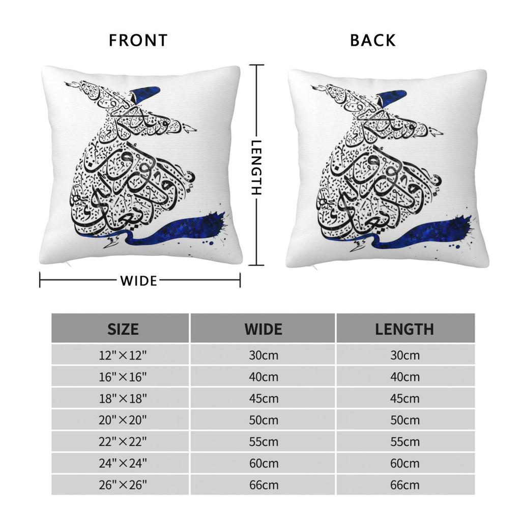 Rumi Calligraphy Blue Square Pillowcase Polyester Linen Velvet Pattern Zip Decorative Home Cushion Cover