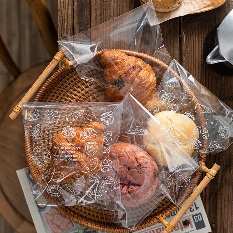 100 шт. прозрачные печатные самоклеящиеся пакеты для выпечки хлеба, подарочные пакеты для конфет, хлеба, самозапечатывающиеся пакеты для вечеринки, дня рождения