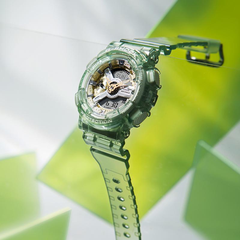 Casio Серия с двойным дисплеем LCD/Стрелочным Модные спортивные часы Двойной дисплей Водонепроницаемые Ледяной кристалл Зеленый Кварцевый механизм Ремешок из смолы GMA-S110GS-3APR