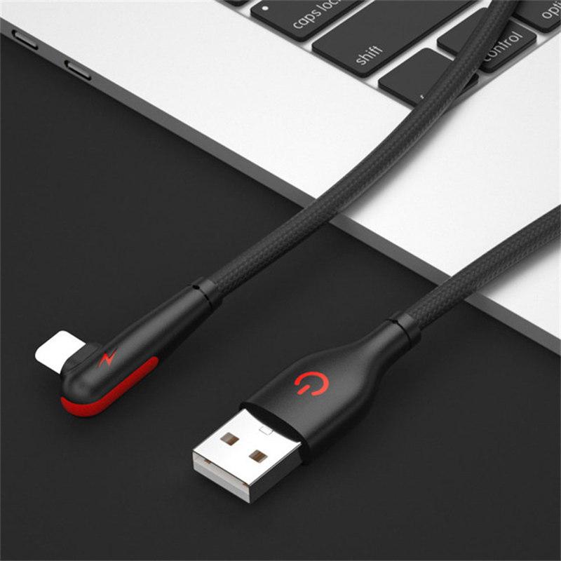 3A 90-градусный USB-кабель для зарядного устройства, локоть, кабель для передачи данных для iPhone 6, 7, 8 Plus 11, 12, 13, 14 Pro Max X XR, шнур для быстрой зарядки iPad, 2 м