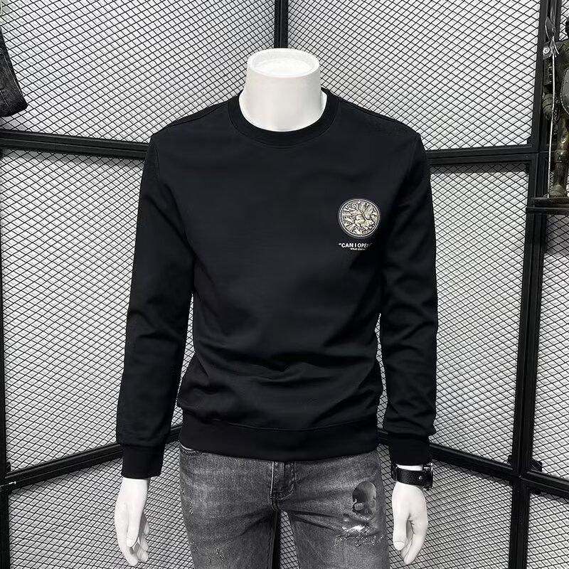 Мужская повседневная толстовка с длинным рукавом с принтом, базовая рубашка свободного кроя с круглым вырезом, шикарный тренд в гонконгском стиле