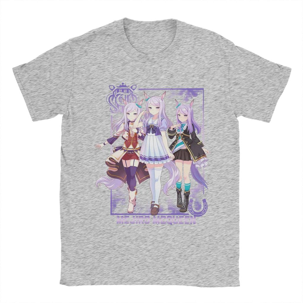 Аниме-футболки Mejiro McQueen Uma Musume для мужчин, винтажные футболки из чистого хлопка с круглым вырезом и коротким рукавом, графические топы