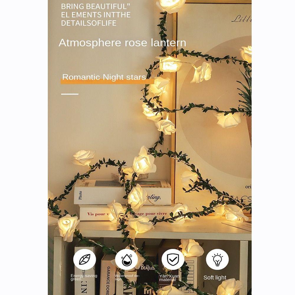 10/20 светодиодных цветных свадебных гирлянд для вечеринки по случаю дня рождения, сказочных гирлянд, светодиодных гирлянд, зеленый лист, роза, цветок