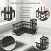 Black Metal Sink Storage Rack With Separate Baskets and Base Tray, Freestanding Corner Holder for Cleaning Tools and Counter Storage for Daily Sink