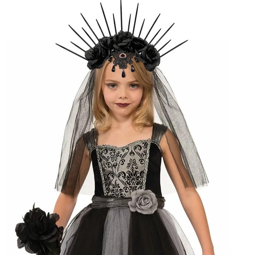 Rhinestone Halloween Headband Gothic Bride Hairband Headdress Veil Headband Haunted House