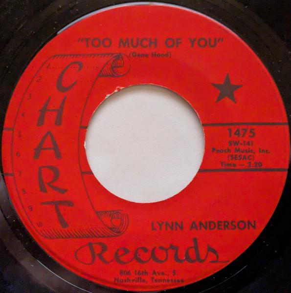7-дюймовая пластинка LYNN ANDERSON Too Much Of You 1475 Chart Records 1967 US CountryFolk Б/у