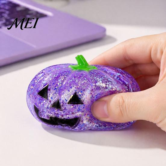 Halloween Stress Relief Balls Glitter Pumpkin Ball, Head Squeeze Toy for Anxiety Tools Relief, Creepy Fidget Party Favors Adults