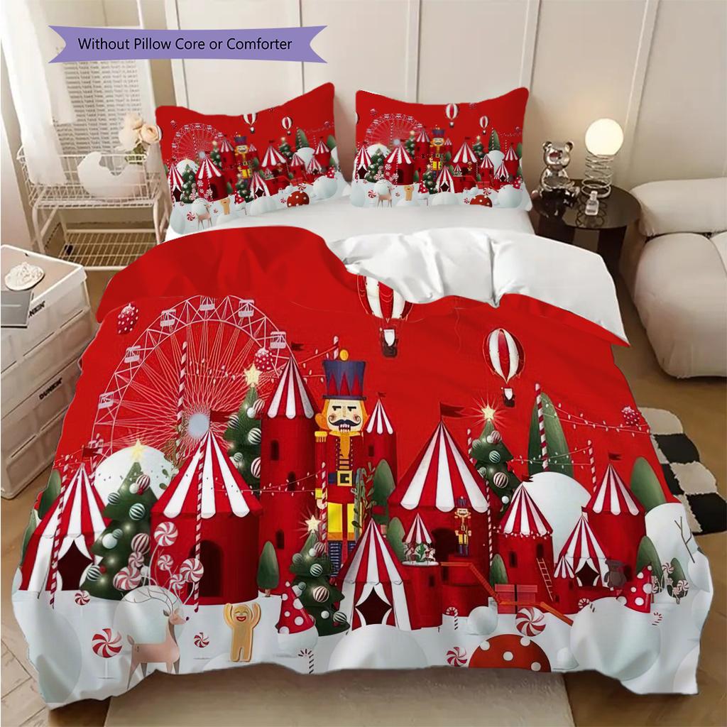 1PC Christmas theme pattern Bedding Quilt Set Quilt Cover Pillowcase Home Decoration Birthday Gift (1 * duvet cover + 2 * pillowcase, without core)