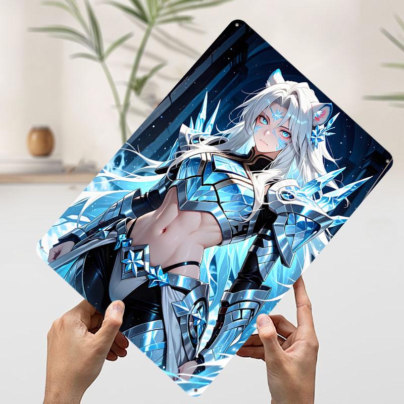 Ice Warrior Anime Girl Tinplate Poster Customized Wall Art Vintage Retro Metal Signs for Coffee Bar Accessories Office Decor