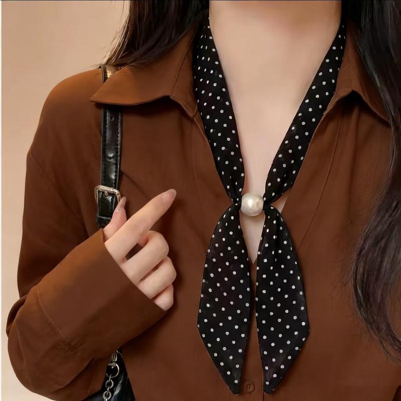 Vintage Polka Dot Chiffon Beaded Scarf For Women Lightweight Sheer Neck Scarf Fashion Accessory For Summer Daily Wear & Outfits