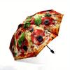 Pizza-Themed Folding Umbrella with Open/Close - Italian Design (Basil, Pepperoni, Olives, Tomato) - Compact Travel Umbrella wi