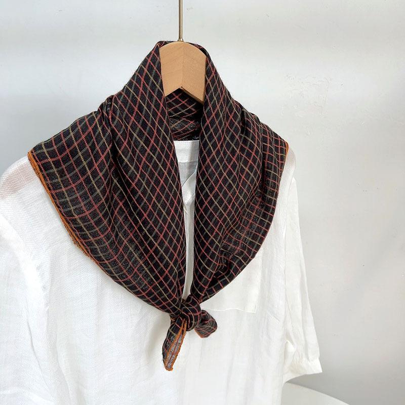 Clearance Welfare Retro Linen Square Scarf Literary And Versatile Women'S Summer Neck Protection Cotton And Linen Small Silk Scarf Scarf Printed Model