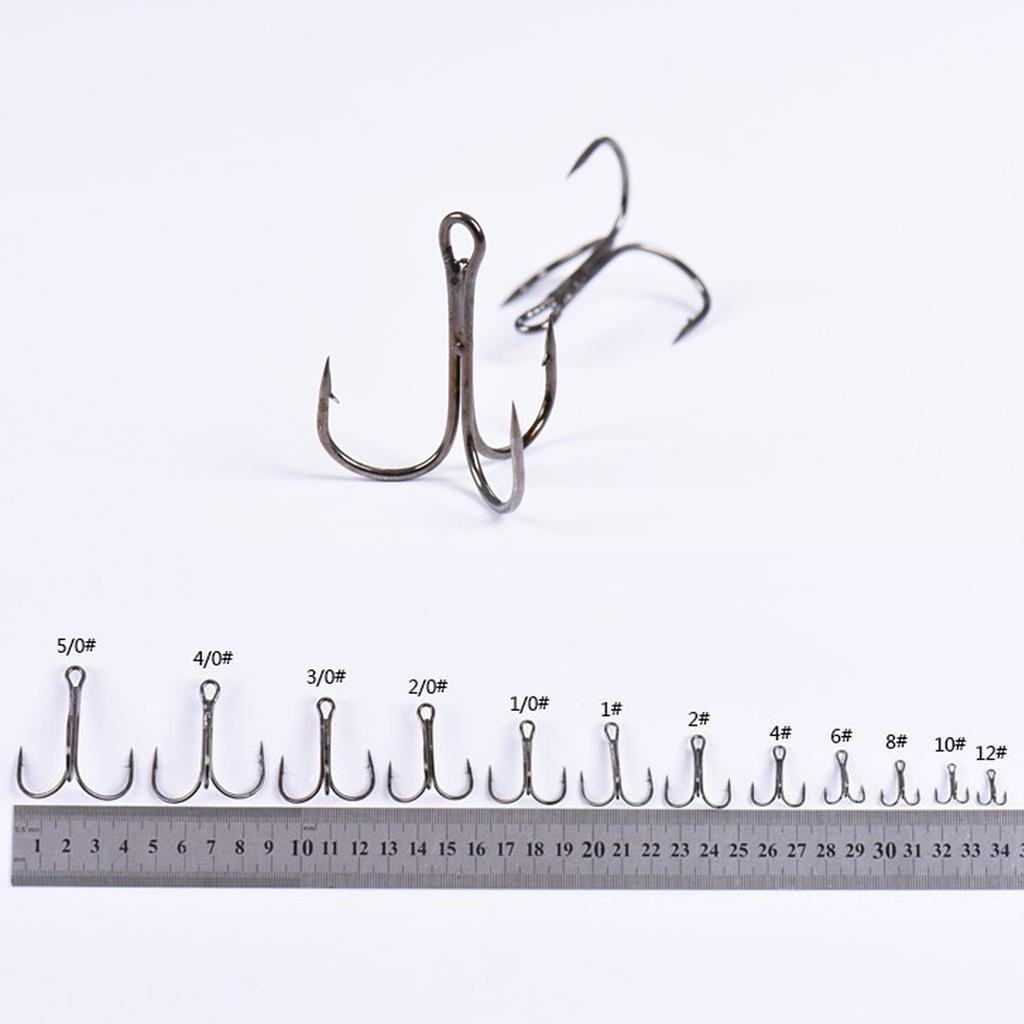 100pcs Multiple Size Treble Hooks Fishing Hook for Lures Size 12 10 8 6 4 2 1 1/0 2/0 3/0 4/0 5/0 Black Color [YG0001]
