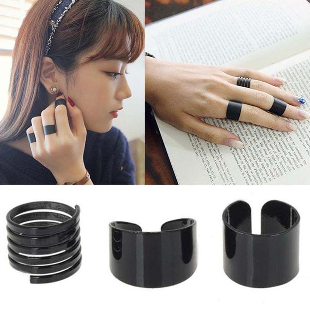 Trendy Finger Open Band Above Stack Ring Set Knuckle Ring Black Midi