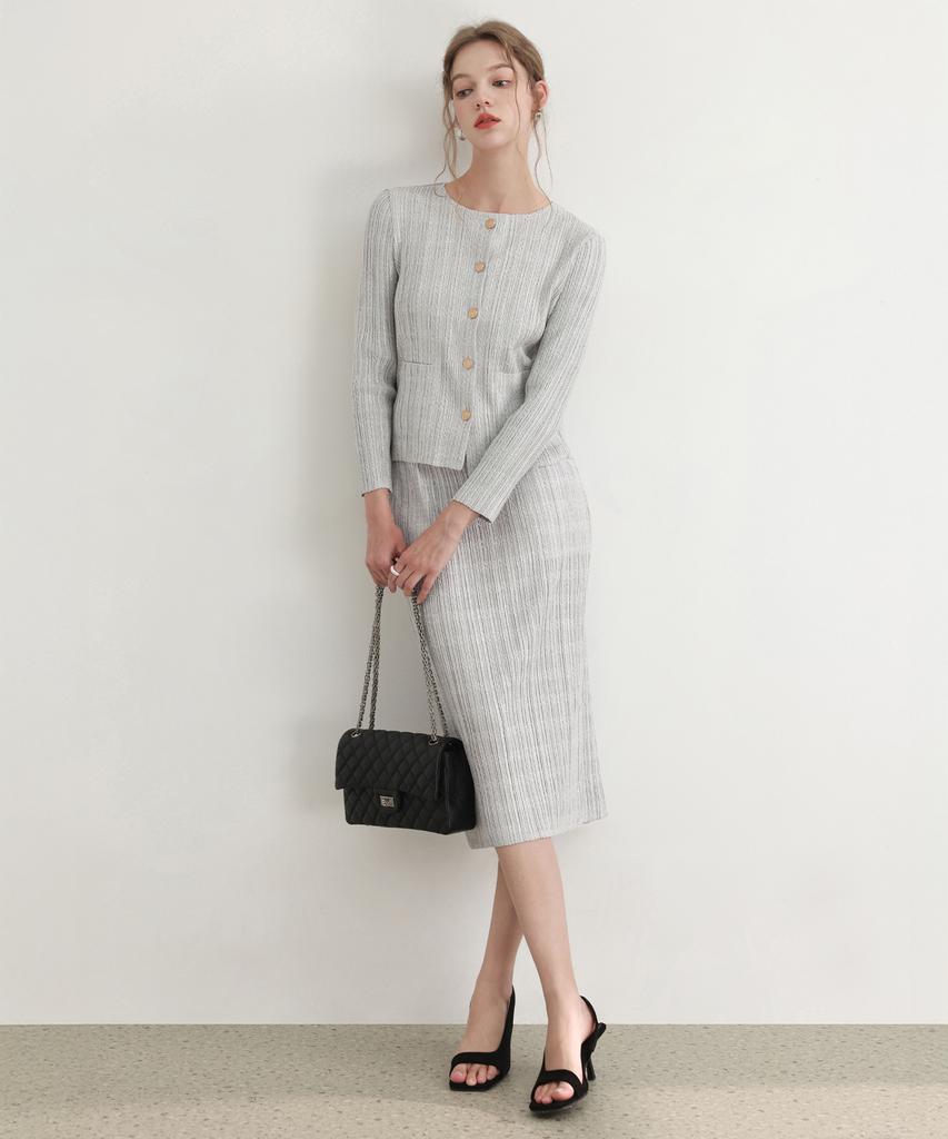 Pleats Mood Tweed Pleated Banding Skirt
