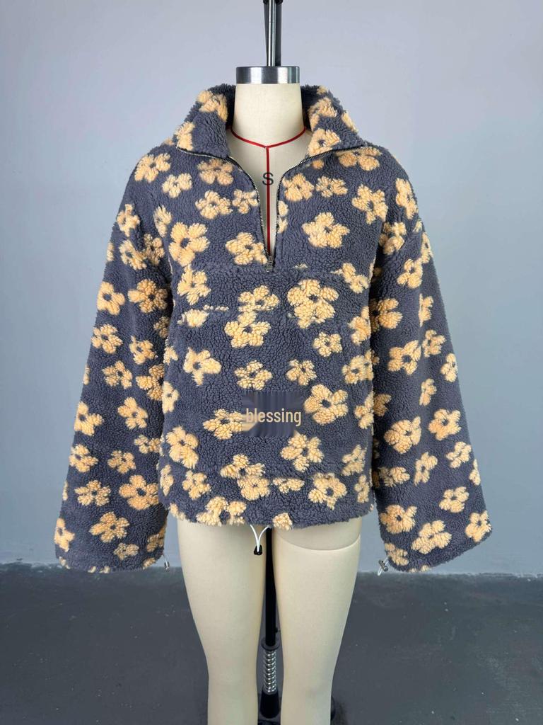 Spring 2025 Women's Lambswool Print Loose Zip-Up Sweatshirt
