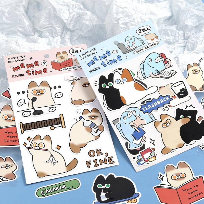 2 sheets Cat meme Series Kawaii Ins Die Cutting Sticker Book Creative Handbook Decoration DIY Scrapbook Stickers Aesthetics