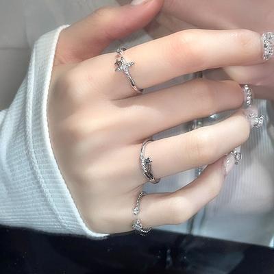 Кольцо с бриллиантом Starlight Sparkling, кольцо с бриллиантом «битое стекло», нишевый дизайн, передовое минималистичное открытое кольцо в стиле «холодный ветер»