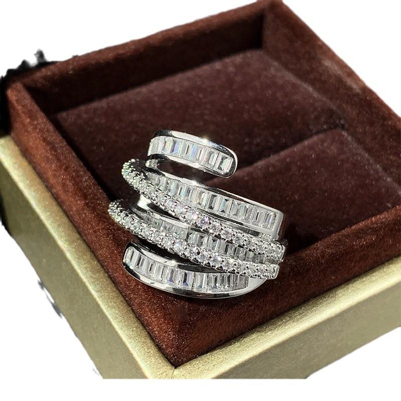Европейские и американские роскошные атмосферные кольца, геометрические линии, полные бриллиантовые циркониевые кольца для женщин