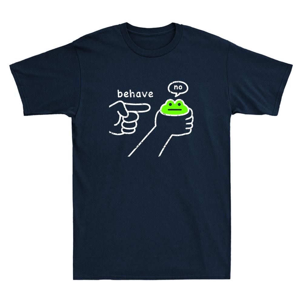 Behave No Funny Dishonest Frog Cartoon Meme Humor Quote Vintage Unisexs Tshirt