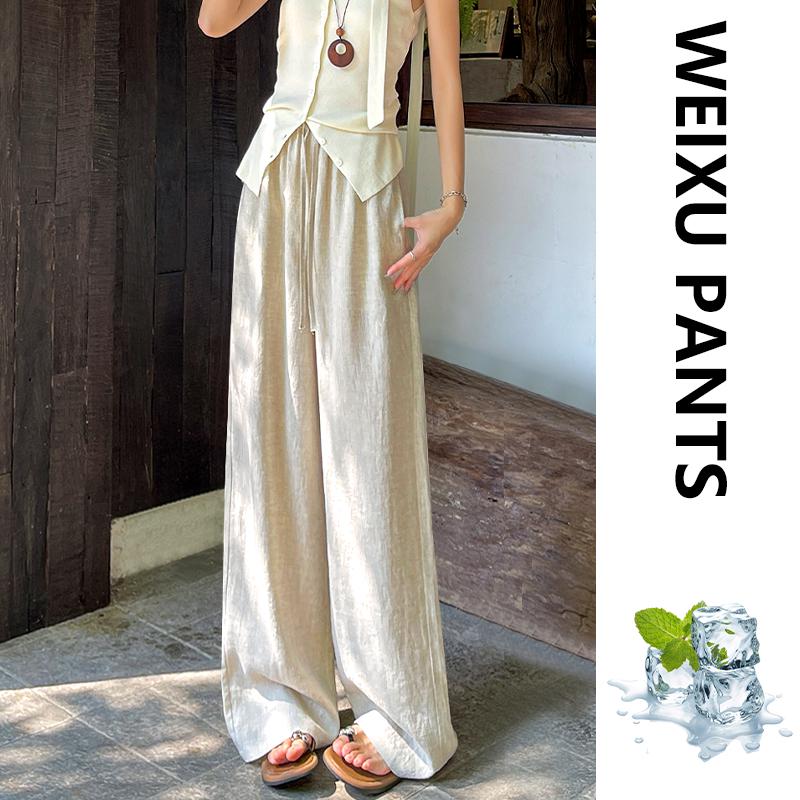 Women's 2026 Summer High Waist Linen Straight-Leg Pants - Lightweight, Anti-Wrinkle, Ice Silk Drape, Narrow to Wide Leg Design