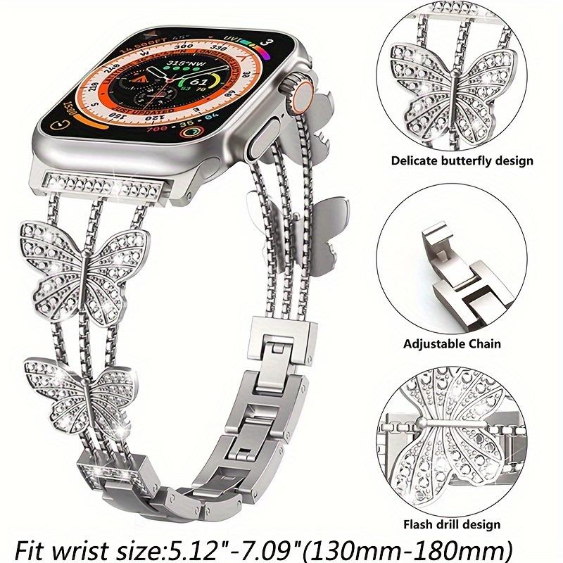 Металлический ремешок для Apple Watch Series 8, 7, 6 SE, 5, 4, 3, 45 мм, 44 мм, 42 мм, роскошный браслет с бриллиантами и бабочкой, IWatch Ultra, 49 мм, 40 мм, 38 мм