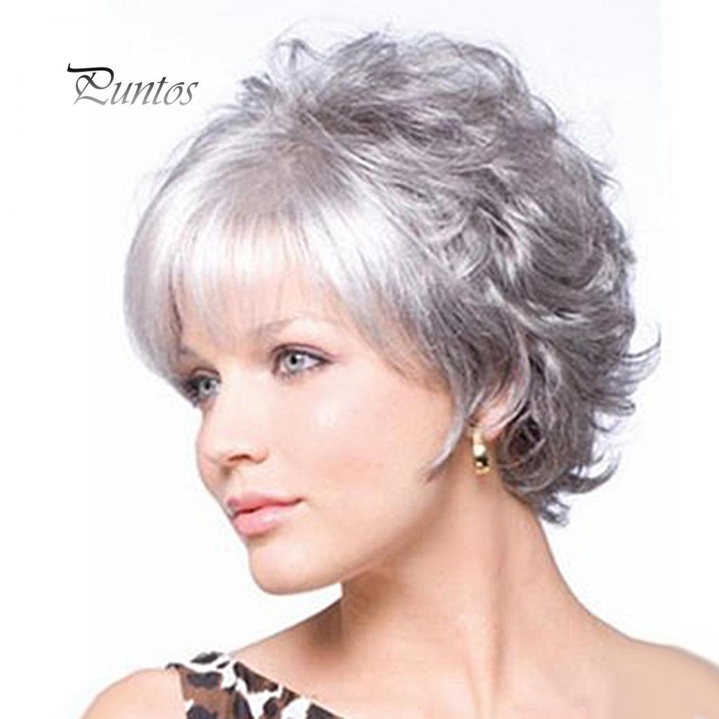 Beautiful Secret Grandmother Gray Short Curly Wig Fluffy Matte Synthetic Hairpiece