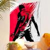 Soccer Player Silhouette in Red and Black Patterned tapestry home decor, suitable for bedroom and living room, gift