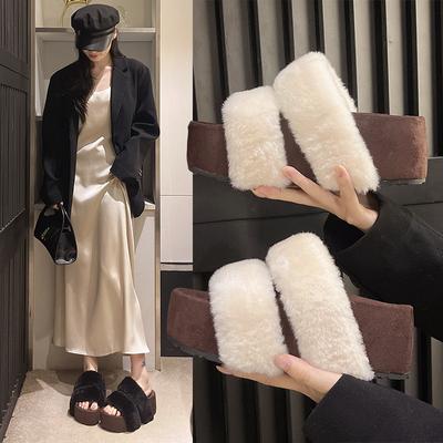 Модные зимние женские пушистые тапочки FashionТолстая подошва Хлопковые тапочки 2026Зимние Новые Пушистые тапочки Повседневные тапочки на платформе для женщин