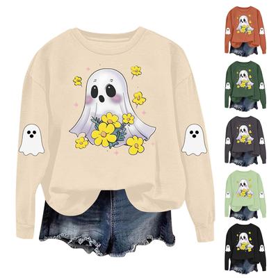 Женская модная повседневная толстовка с длинным рукавом и принтом на Хэллоуин, с круглым вырезом