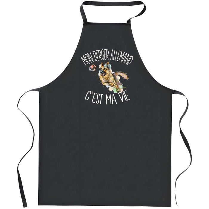 Tablier de cuisine - C'est la Vie - Motif Berger allemand - Noir - Coton imprimé France
