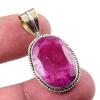 Red Ruby(Simulated) Handmade 925 Sterling Silver Two Tone Pendant 1.50" L7C44