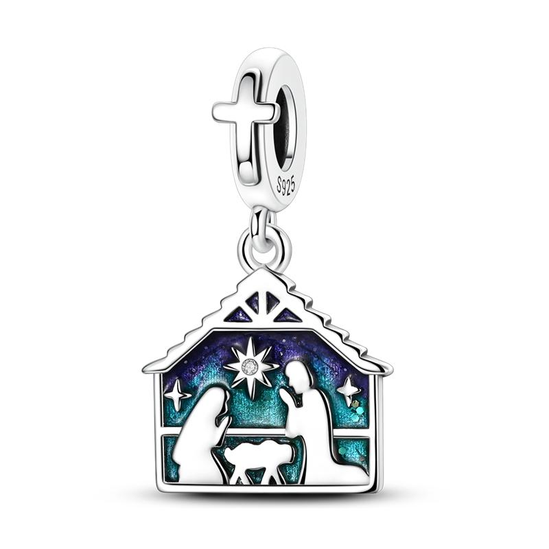 925 Silver Crucifix Nativity Holy Family Jesus Christ Pendant Charm for Women DIY Jewelry Gift Fit Original Charms Bracelet