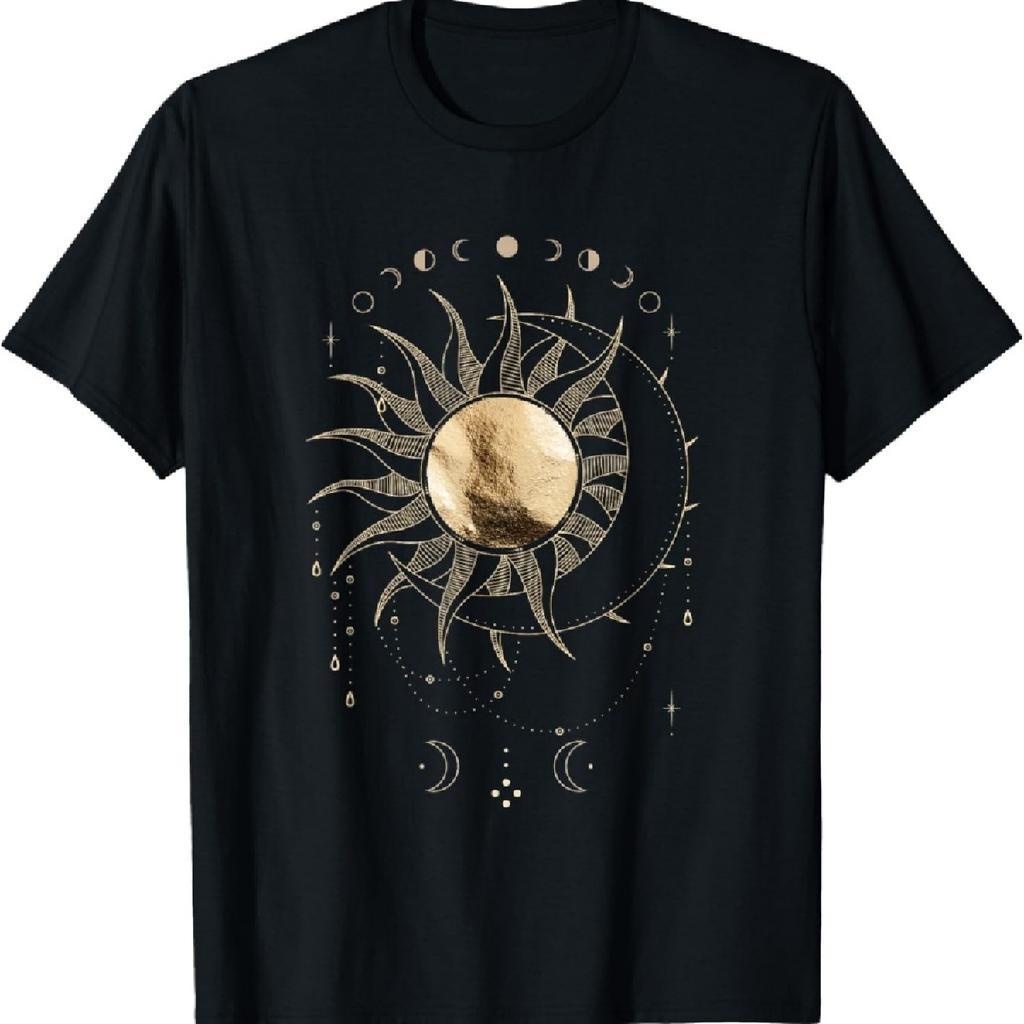 Boho Golden Sun & Moon Phase Illustration T-Shirt_1