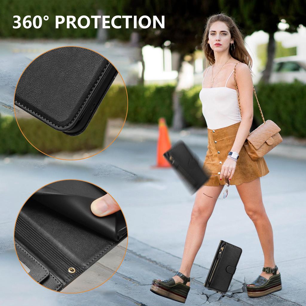 For iPhone 17 Case Zipper Pocket Multiple Card Slots Leather Phone Cover