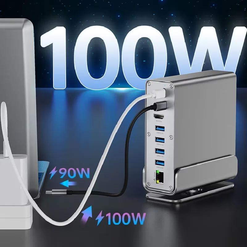 15-в-1 USB-C Док-станция Type-C 4K60Hz Хаб с HDTV PD 100 Вт USB 3.0 SD/TF RJ45 1000 Мбит/с 3,5 мм Аудио для Ноутбука