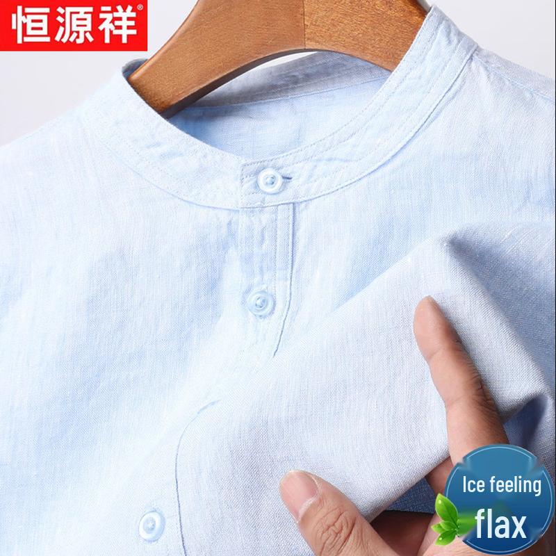 Мужская дышащая футболка-поло с коротким рукавом 100% лен Hengyuanxiang