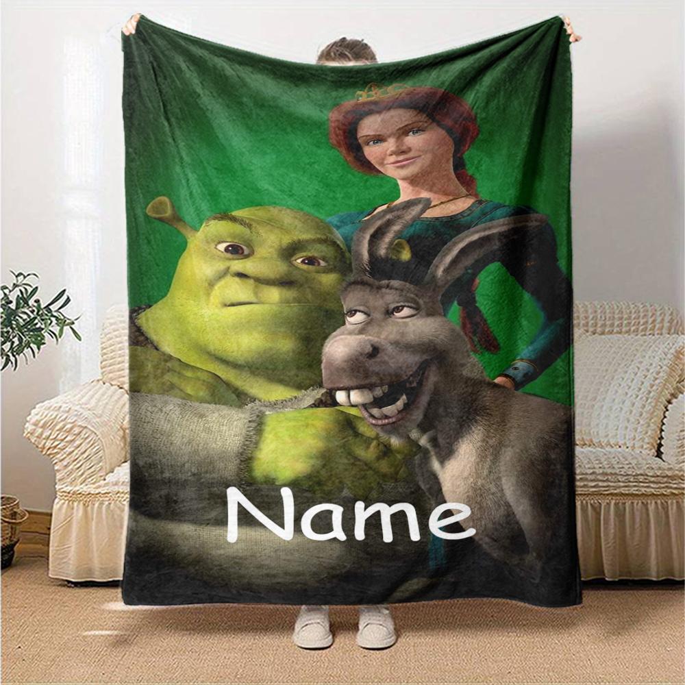 Custom Name Shrek Theme Printed Blanket Perfect For Couch Bed Travel Outdoor Use Machine Washable Cozy Durable