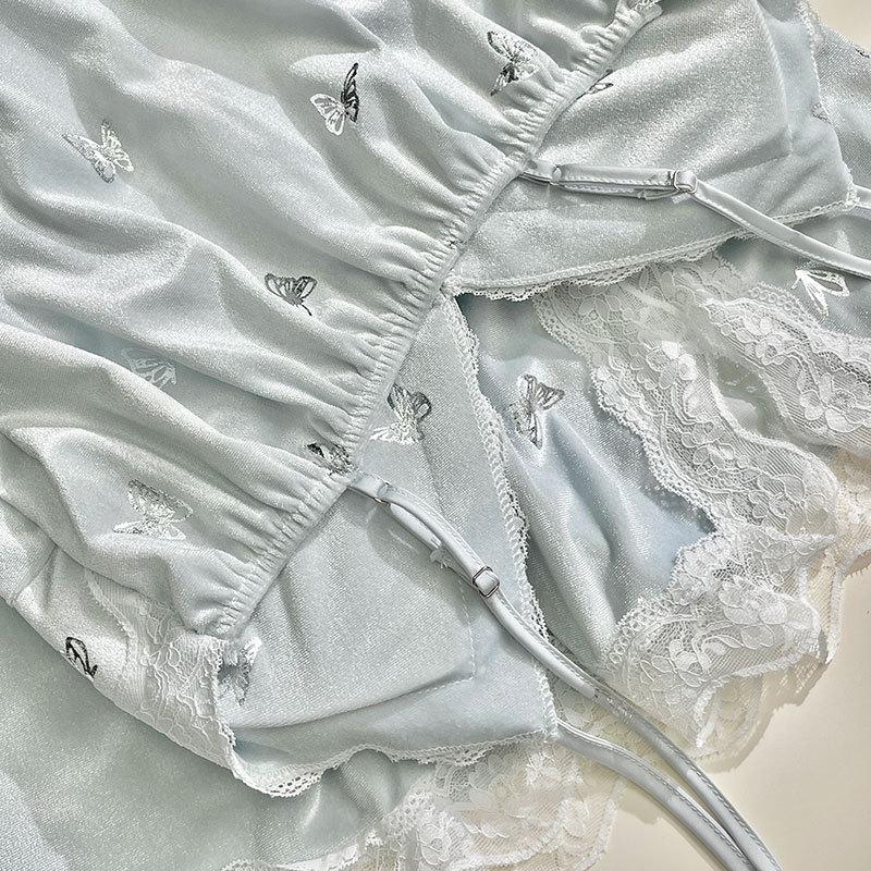 Сексуальная ночная сорочка-майка «Бабочка» 2025 с вкладышами для груди - Золотой бархатный стиль