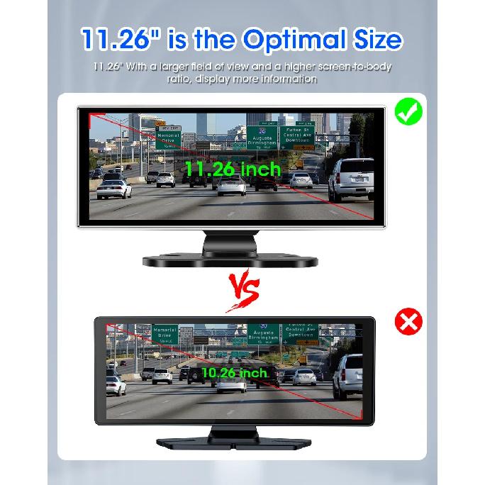 Jansite 11.26" Large Screen Dash Cam 4K Wireless Carplay Android Auto 5G WIFI GPS Navigation Car DVR Rearview Camera BT FM AUX