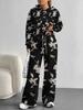 Retro pattern splicing European and American autumn and winter 1116 casual long-sleeved suit women's hooded sweater trousers cover