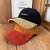Color Matching Brim Retro Corduroy Cap Big Head Circumference English Embroidery Soft Top Baseball Cap Autumn and Winter Modified Face Shape