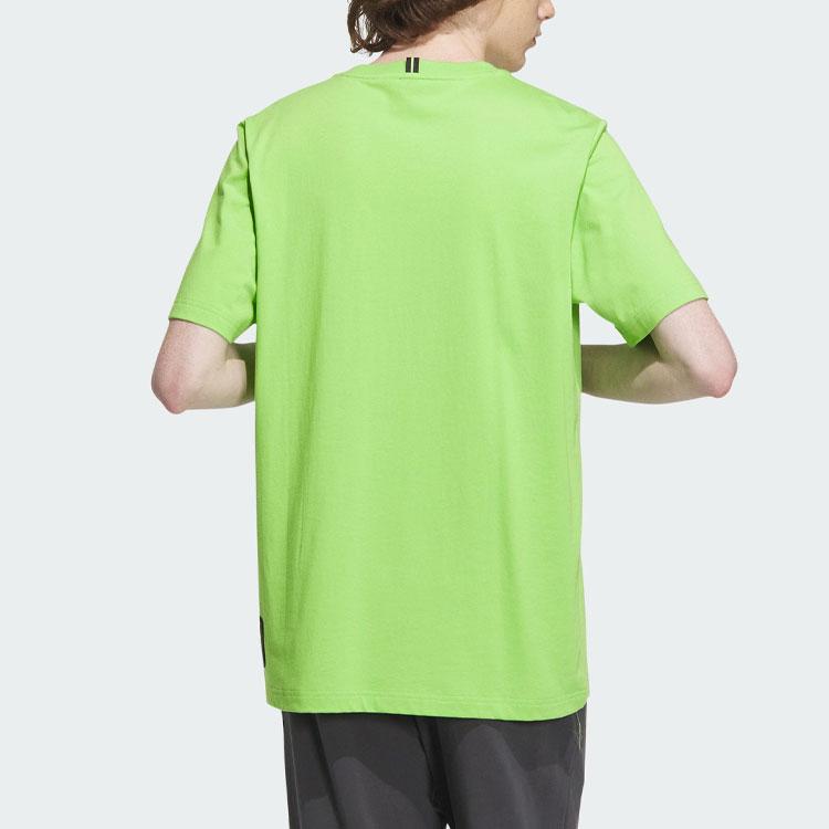 Adidas T Shirts Men's Half Neon Green Crew Neck Moderate Straight Fit (Unisex) T-Shirts IK3502