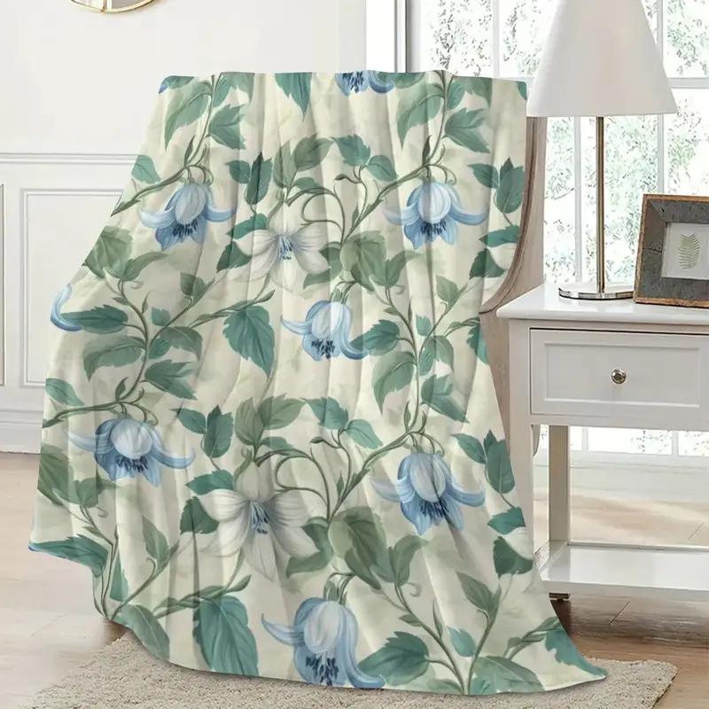 Cozy Floral Pattern - Flannel Blanket - Warm and Soft for Bed, Office, Home, Sofa and Office, Halloween Christmas