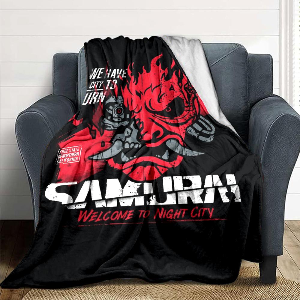 Samurai Night City Blanket Soft Throw Blanket For Home Bedroom Bed Sofa Travel Office Solid Christmas Blanket