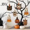 Black Cat Mummy Wooden Tree Pendants 6Pcs Vintage Halloween Ornaments for Decorations, Pumpkin Wood Cutout Courtyard Scene Decor Owl Hanging Pendants,