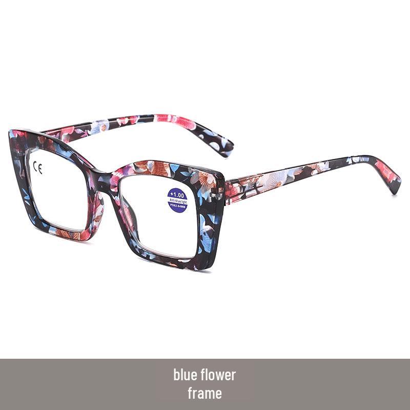 Large Frame Anti-Blue Light Floral Reading Glasses with Spring Temples