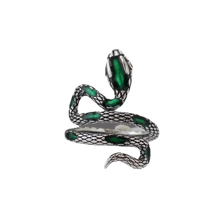 Винтажное кольцо со змеей 'Spirit Snake' из стерлингового серебра 925 пробы с перегородчатой эмалью - Преувеличенное синее кольцо для указательного пальца для мужчин и женщин